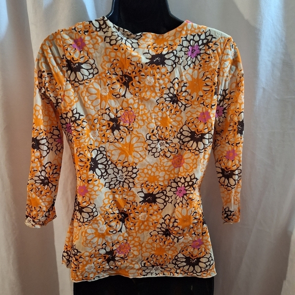 Liz Claiborne Patterned Blouse in Orange and Gray - Picture 4 of 5